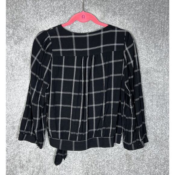 Madewell Windowpane Cropped Wrap Top Womens Size XL Black V-Neck Tie Front Hem - Picture 2 of 9